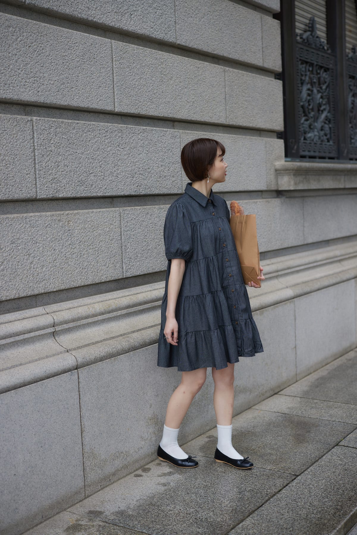 denim tirered mini one-piece