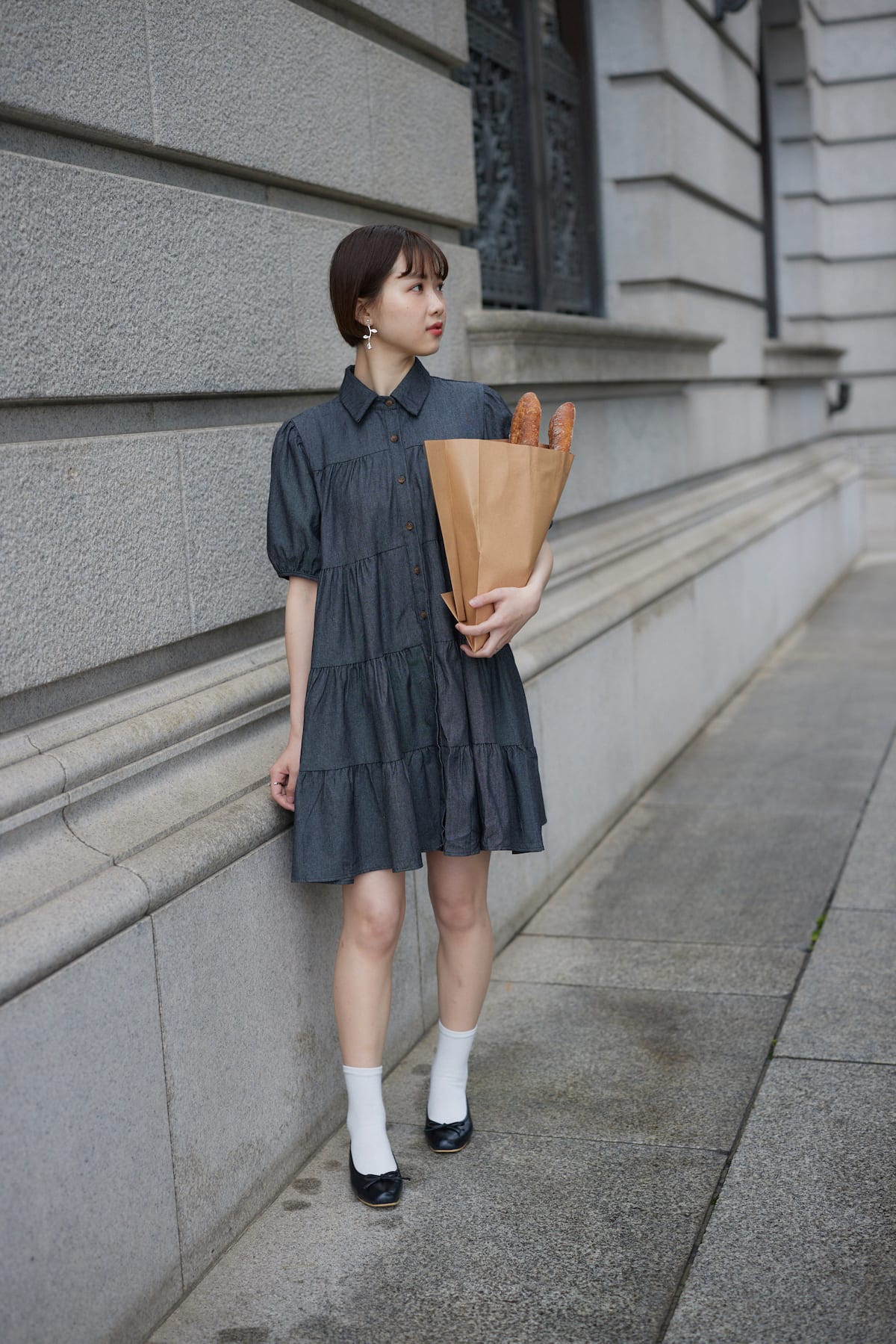 denim tirered mini one-piece