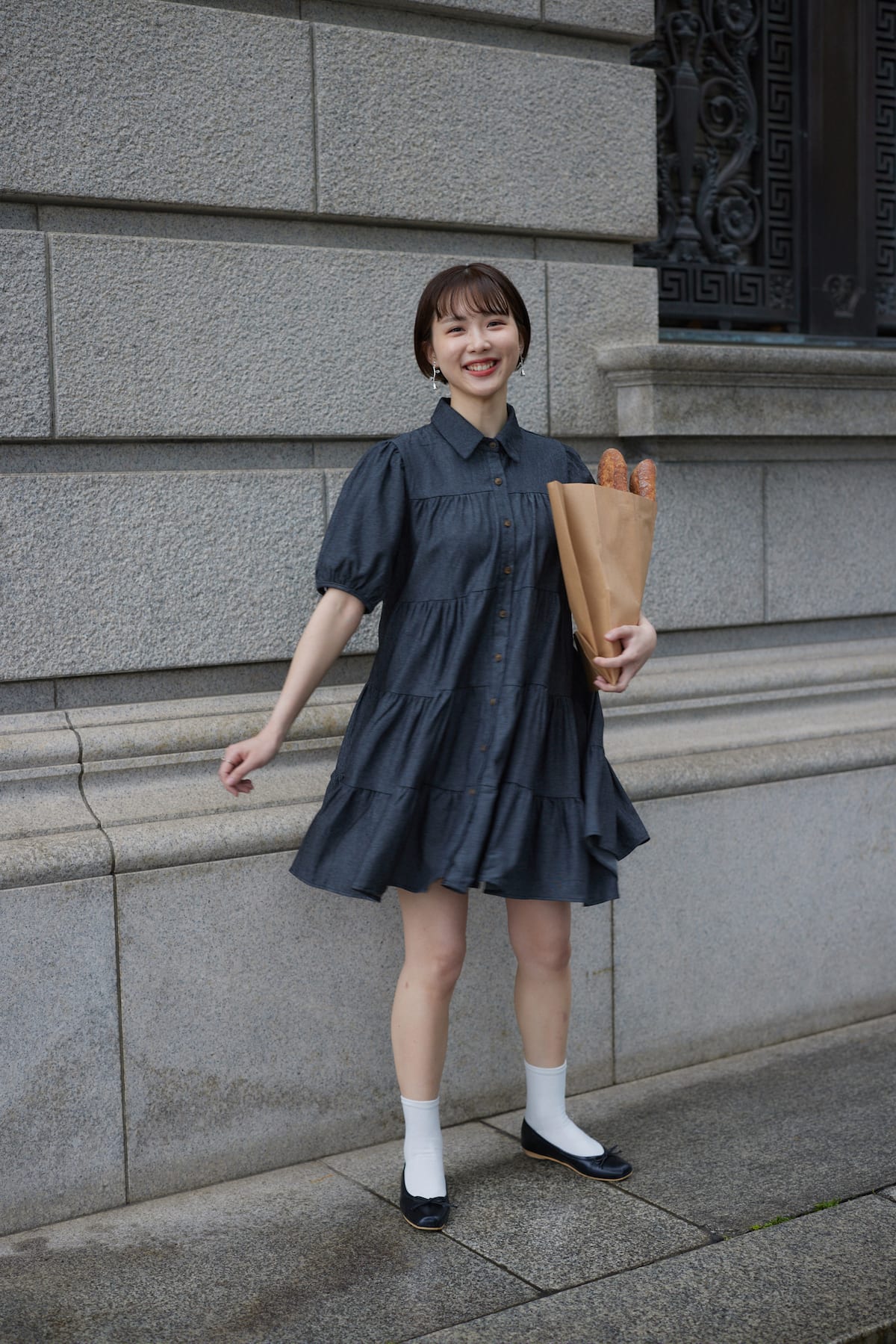 denim tirered mini one-piece