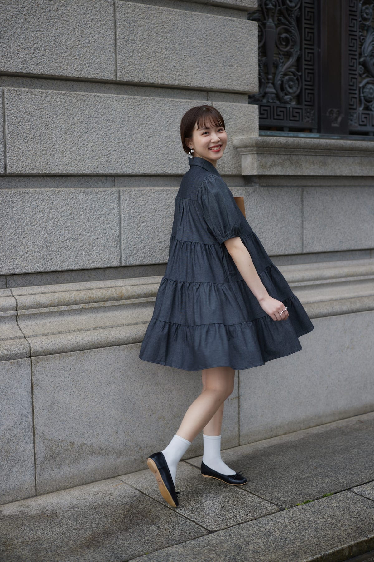denim tirered mini one-piece