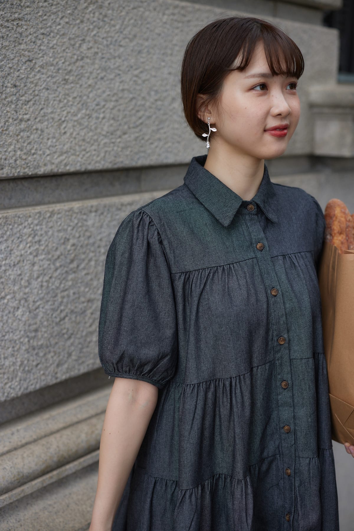 denim tirered mini one-piece