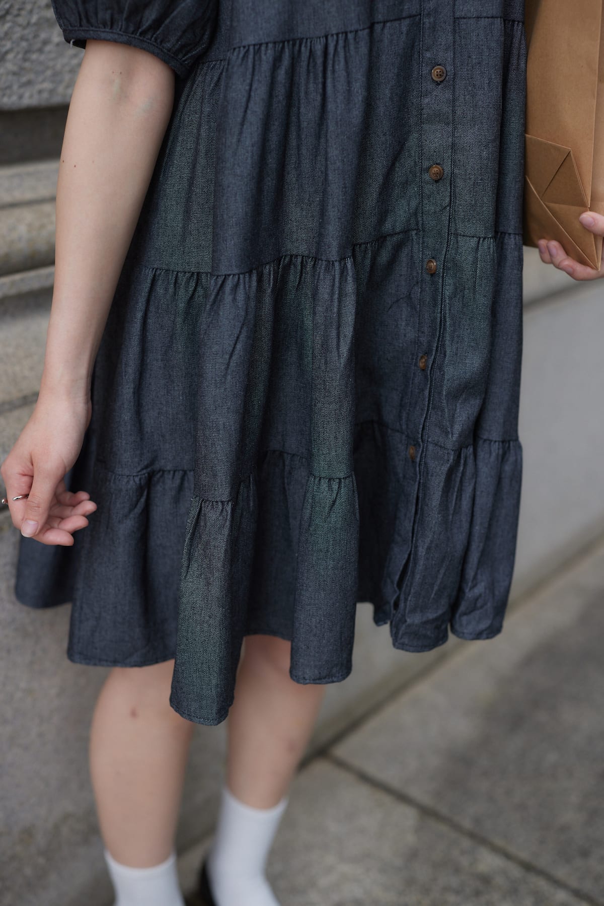 denim tirered mini one-piece