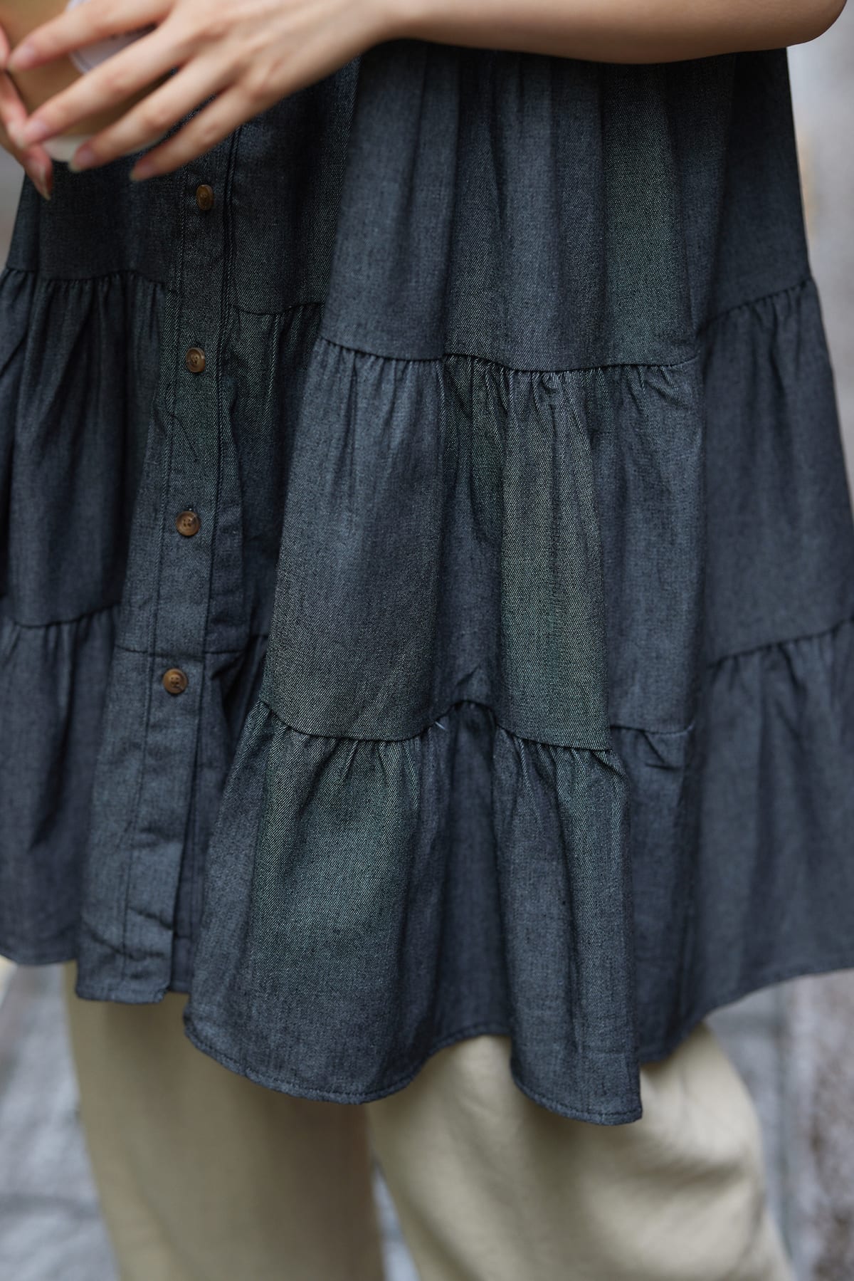 denim tirered mini one-piece
