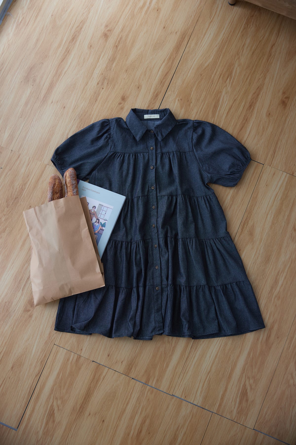 denim tirered mini one-piece
