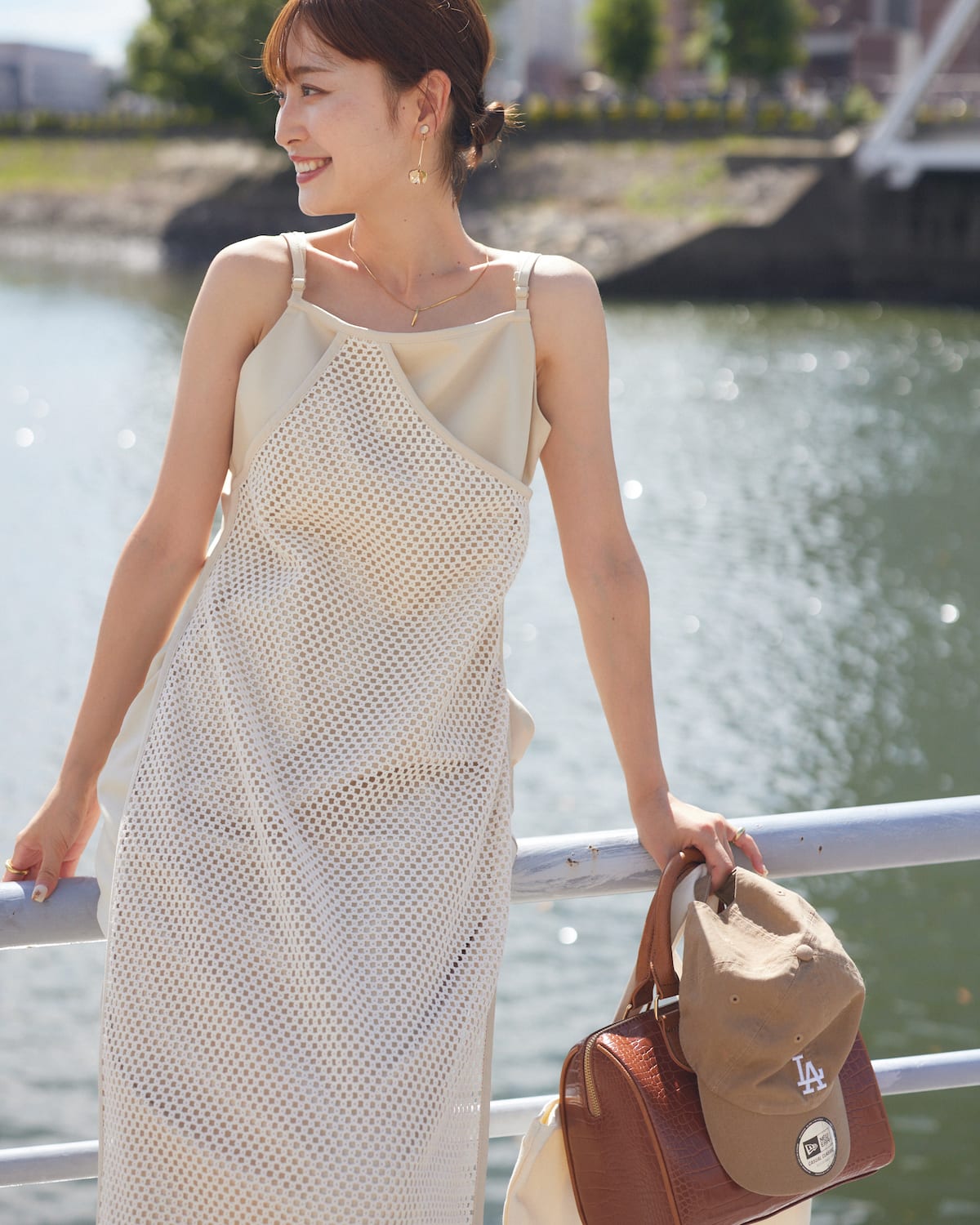 mesh layered cami one-piece