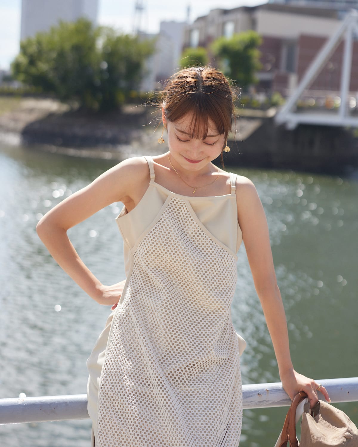 mesh layered cami one-piece