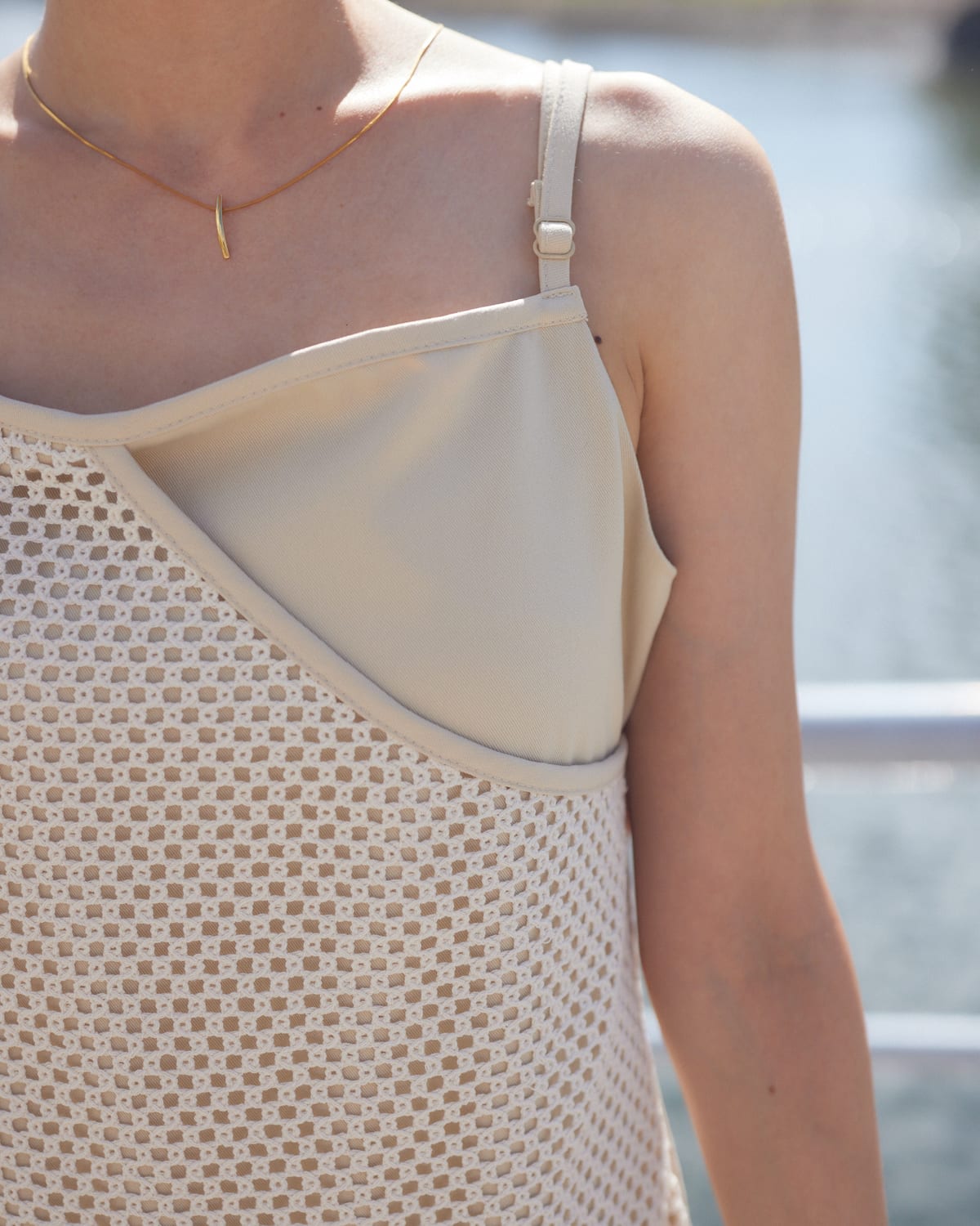 mesh layered cami one-piece