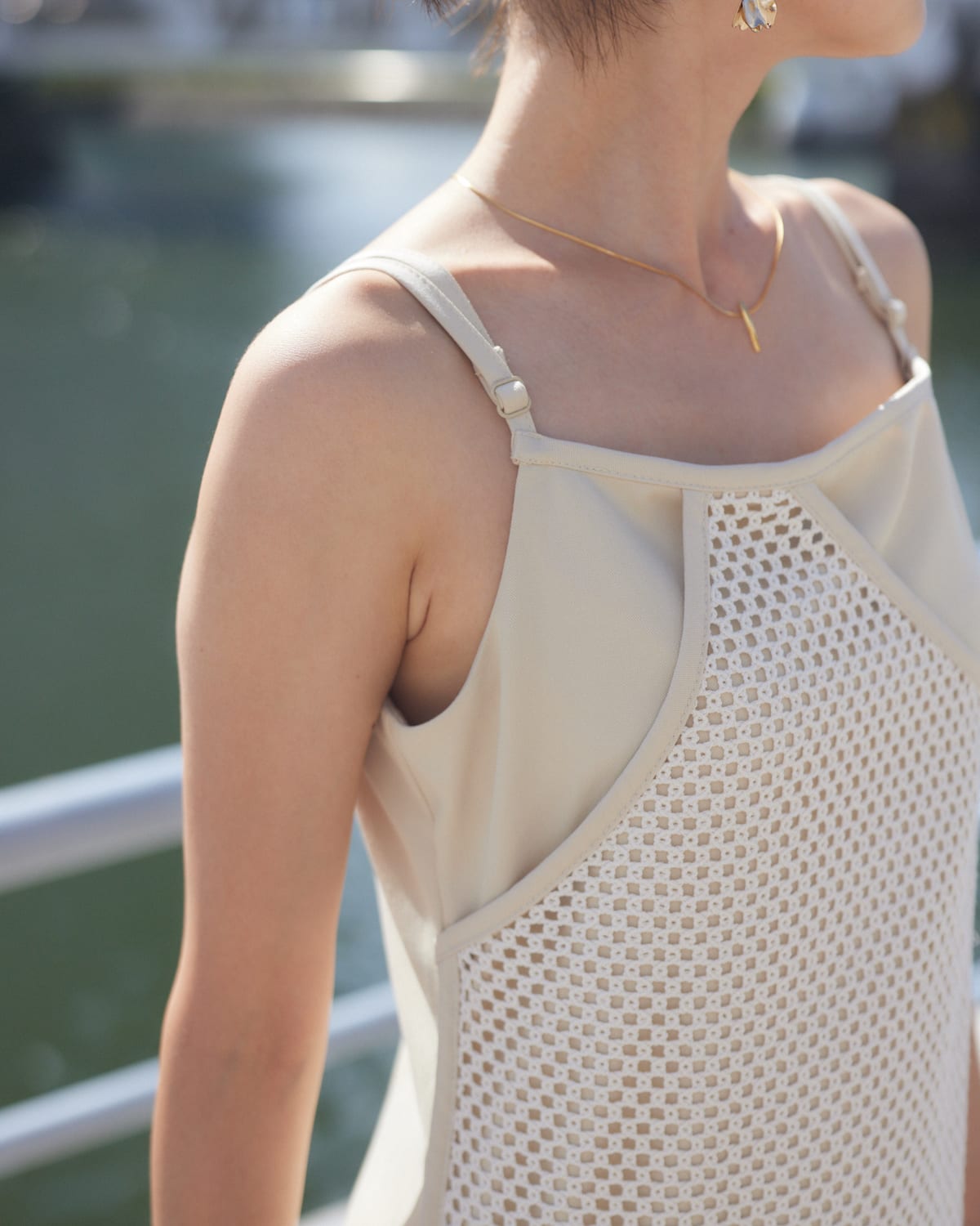 mesh layered cami one-piece