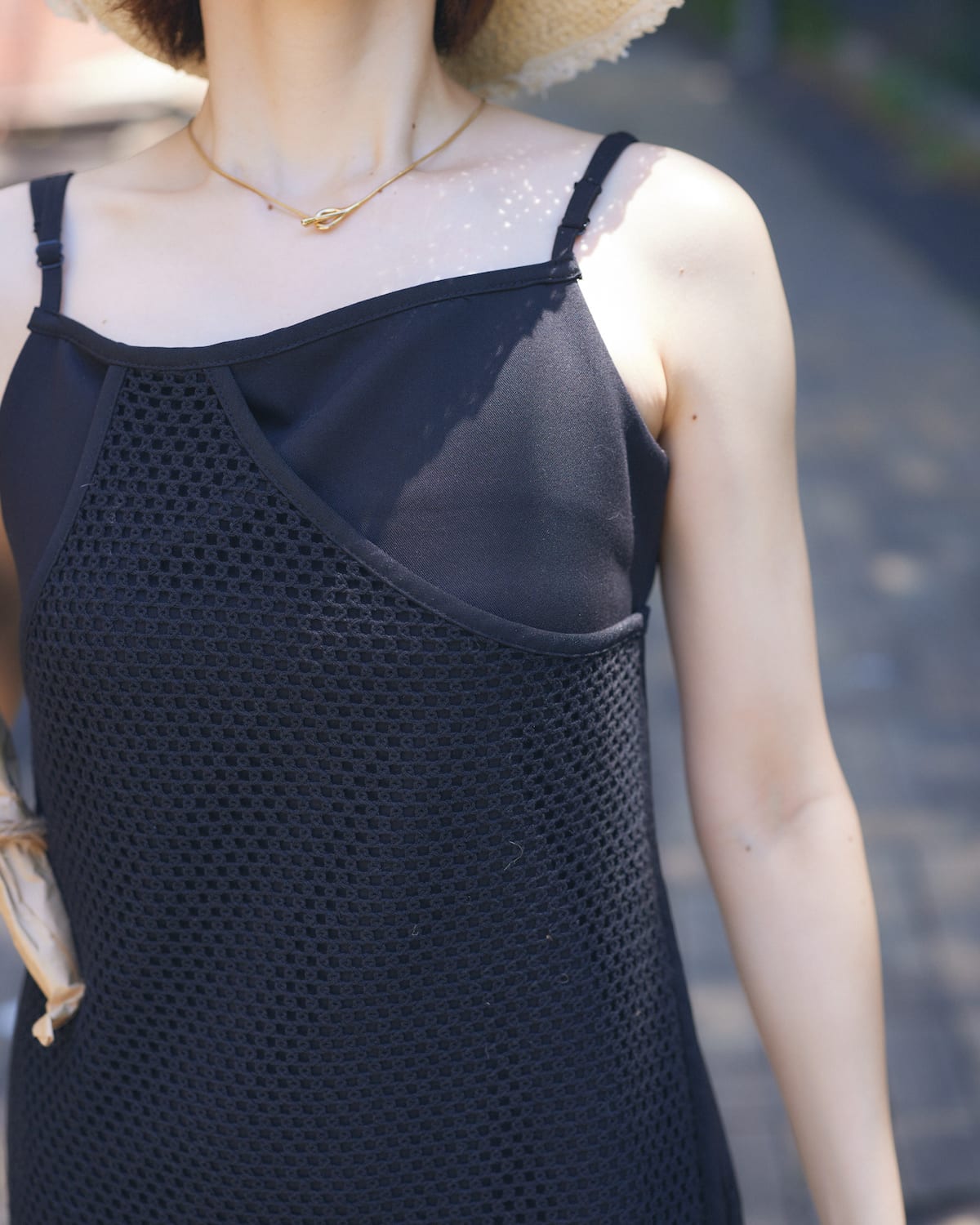 mesh layered cami one-piece