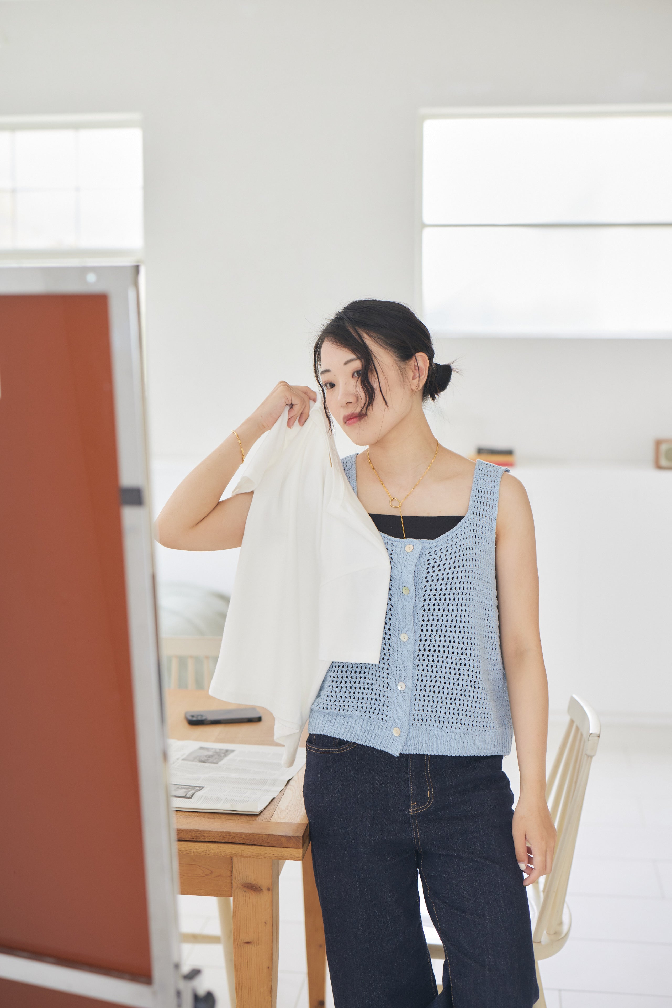 shell button bustier + modal Tshirt