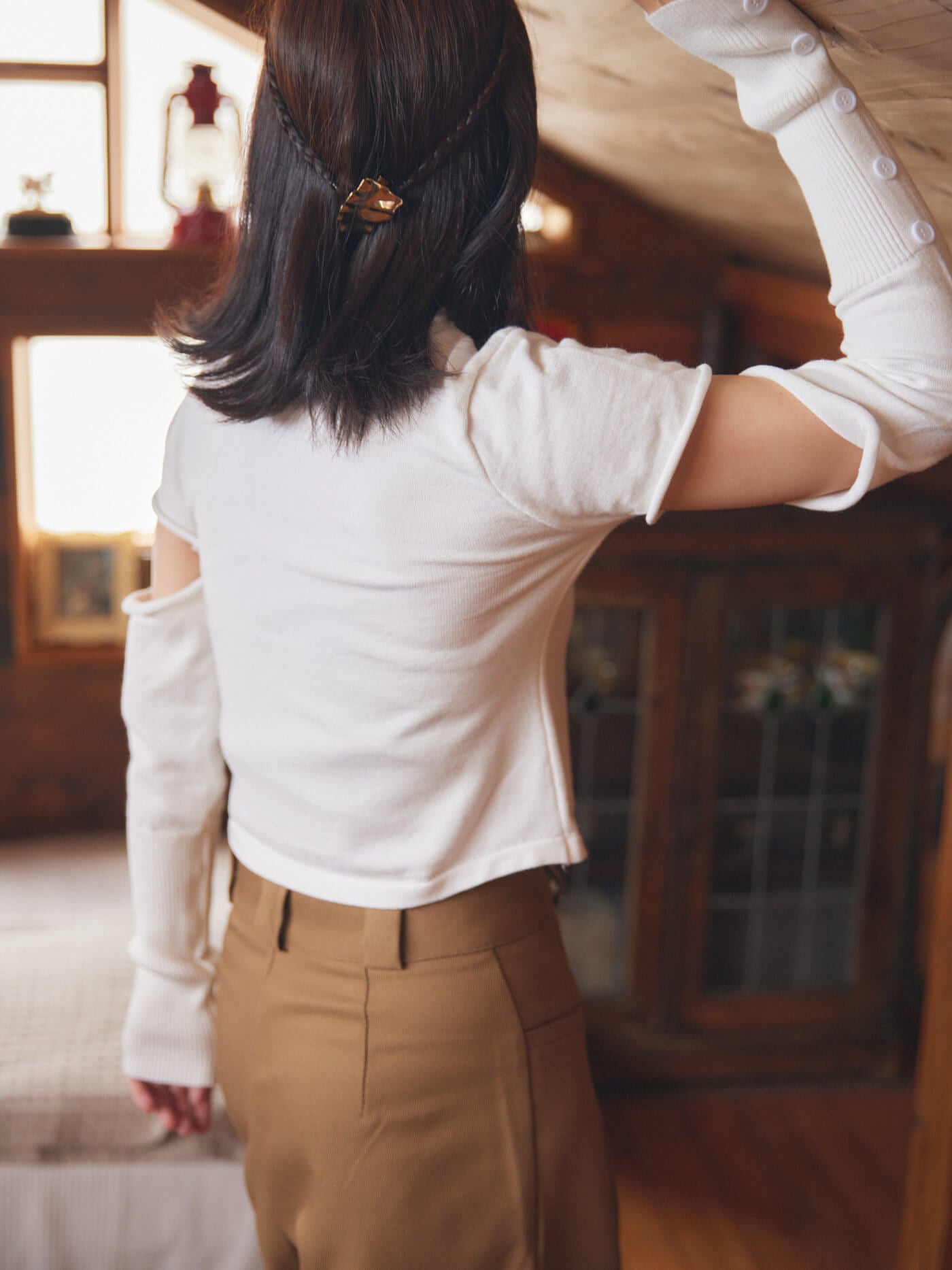 2way sleeve bottun tops