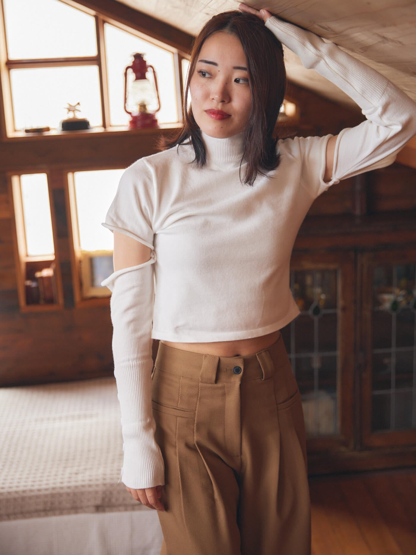 2way sleeve bottun tops