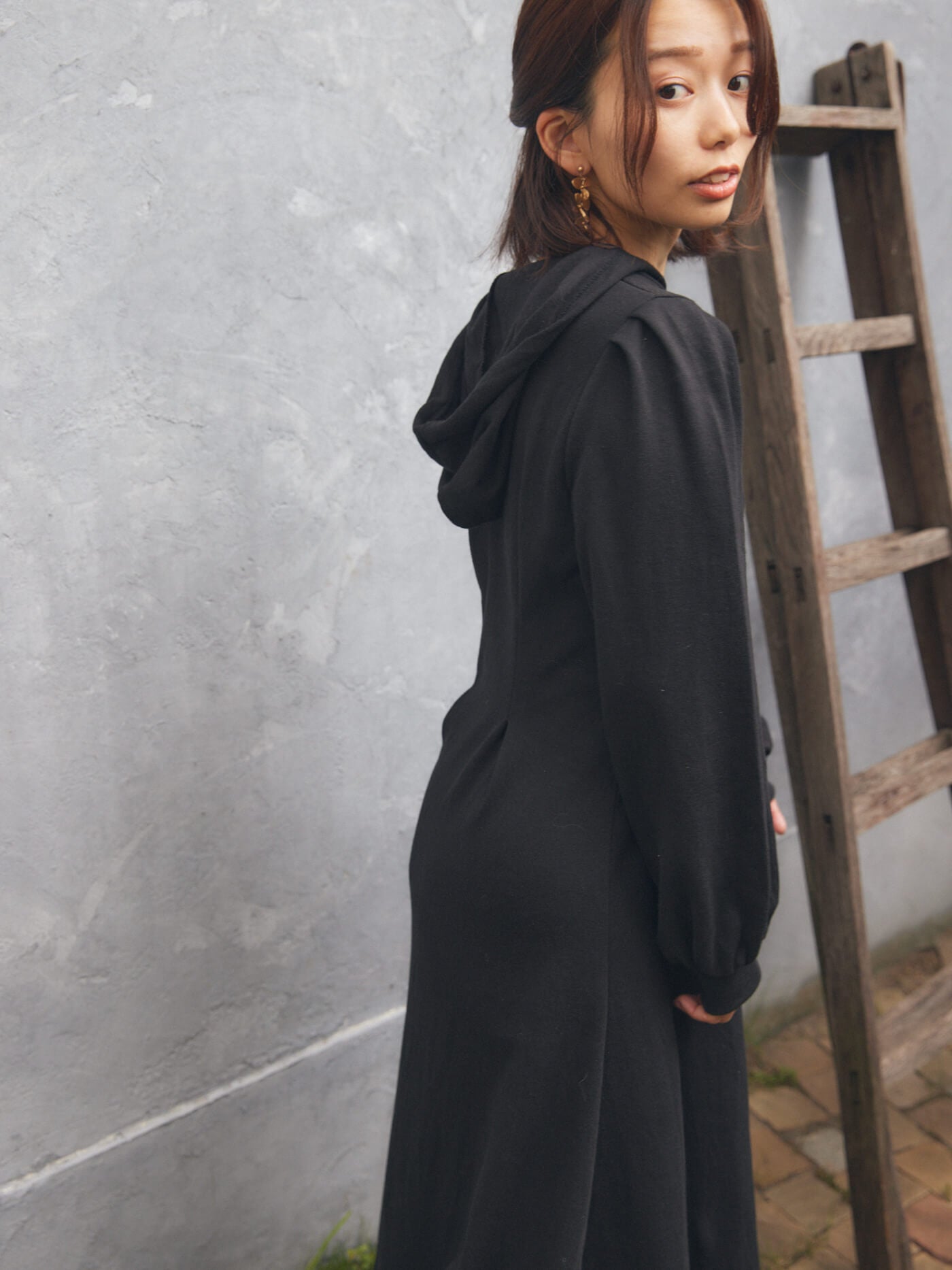 pin tuck hood long one-piece