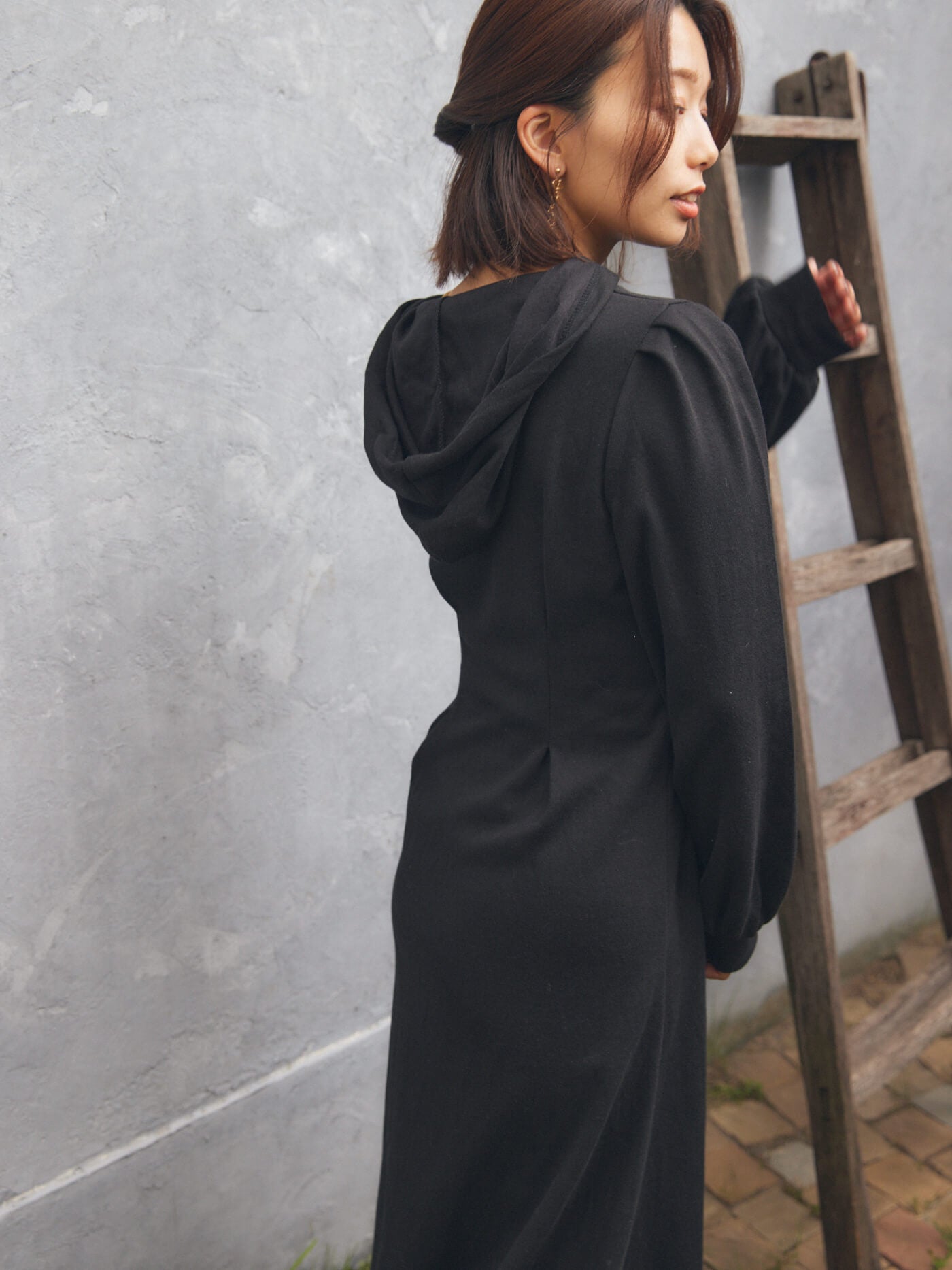 pin tuck hood long one-piece