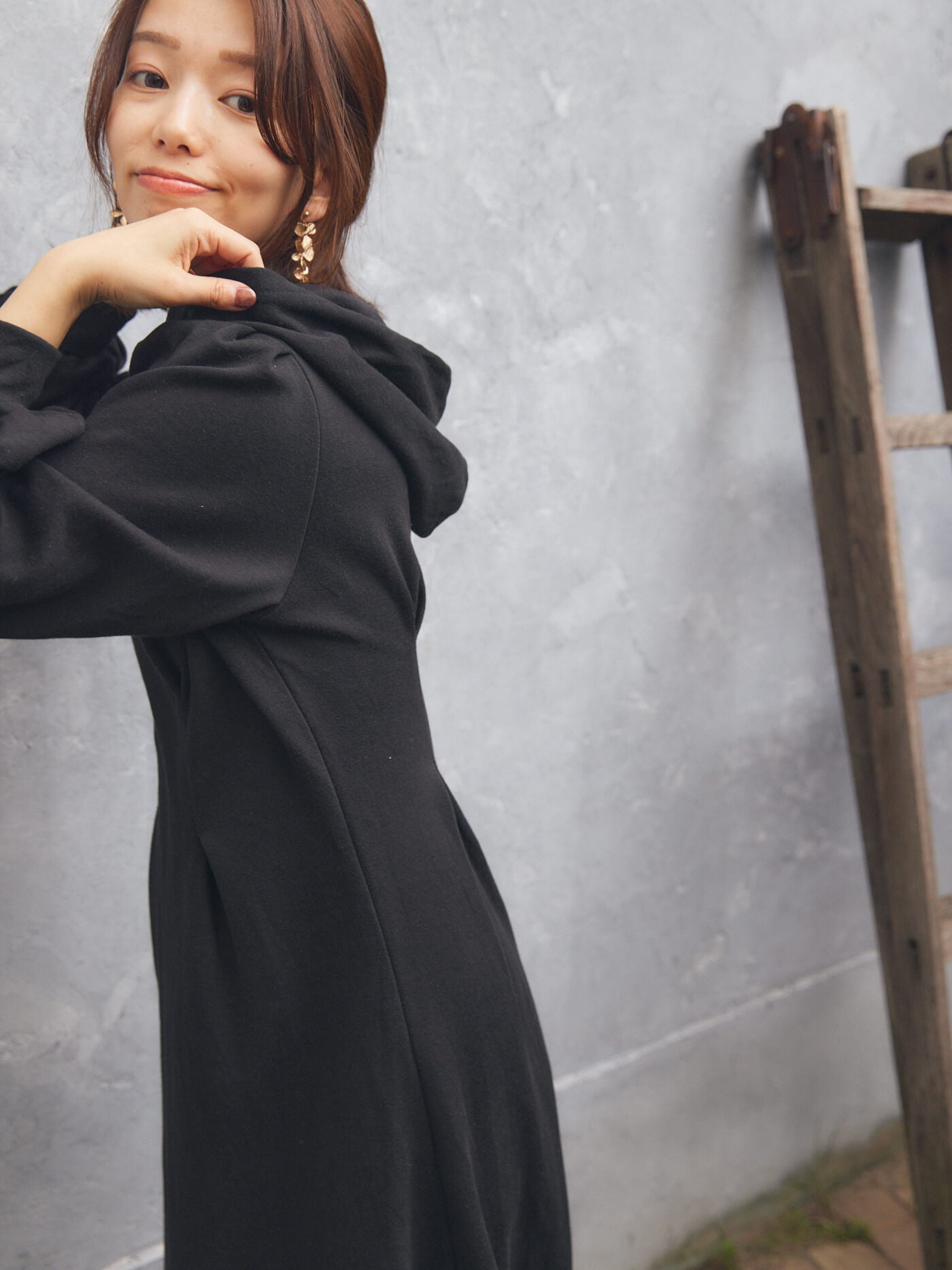 pin tuck hood long one-piece