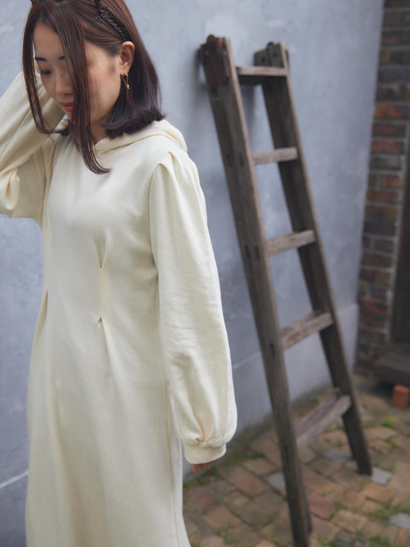 pin tuck hood long one-piece