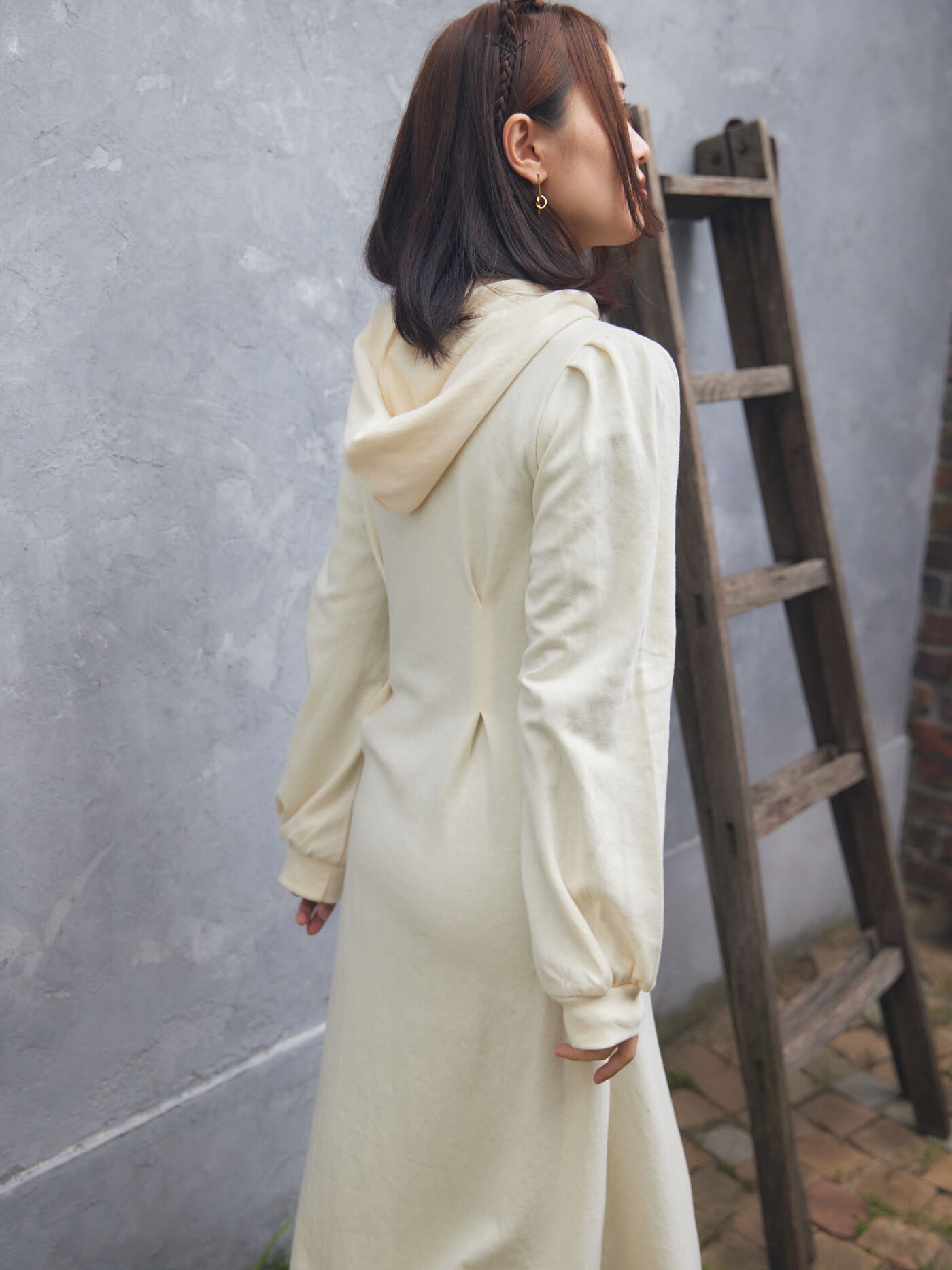 pin tuck hood long one-piece