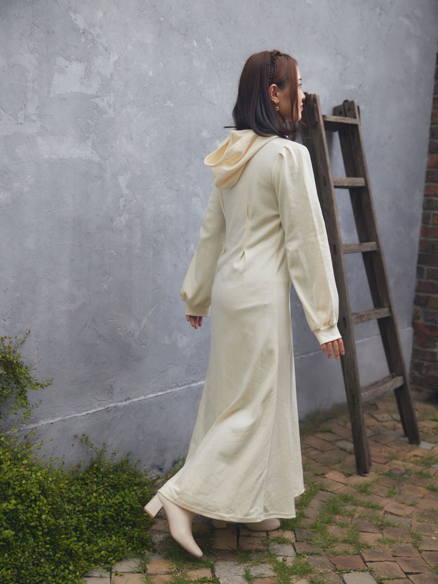 pin tuck hood long one-piece