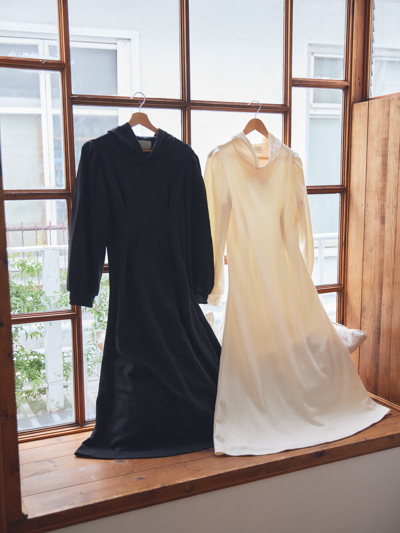 pin tuck hood long one-piece