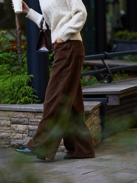 corduroy straight pants【dark brown】