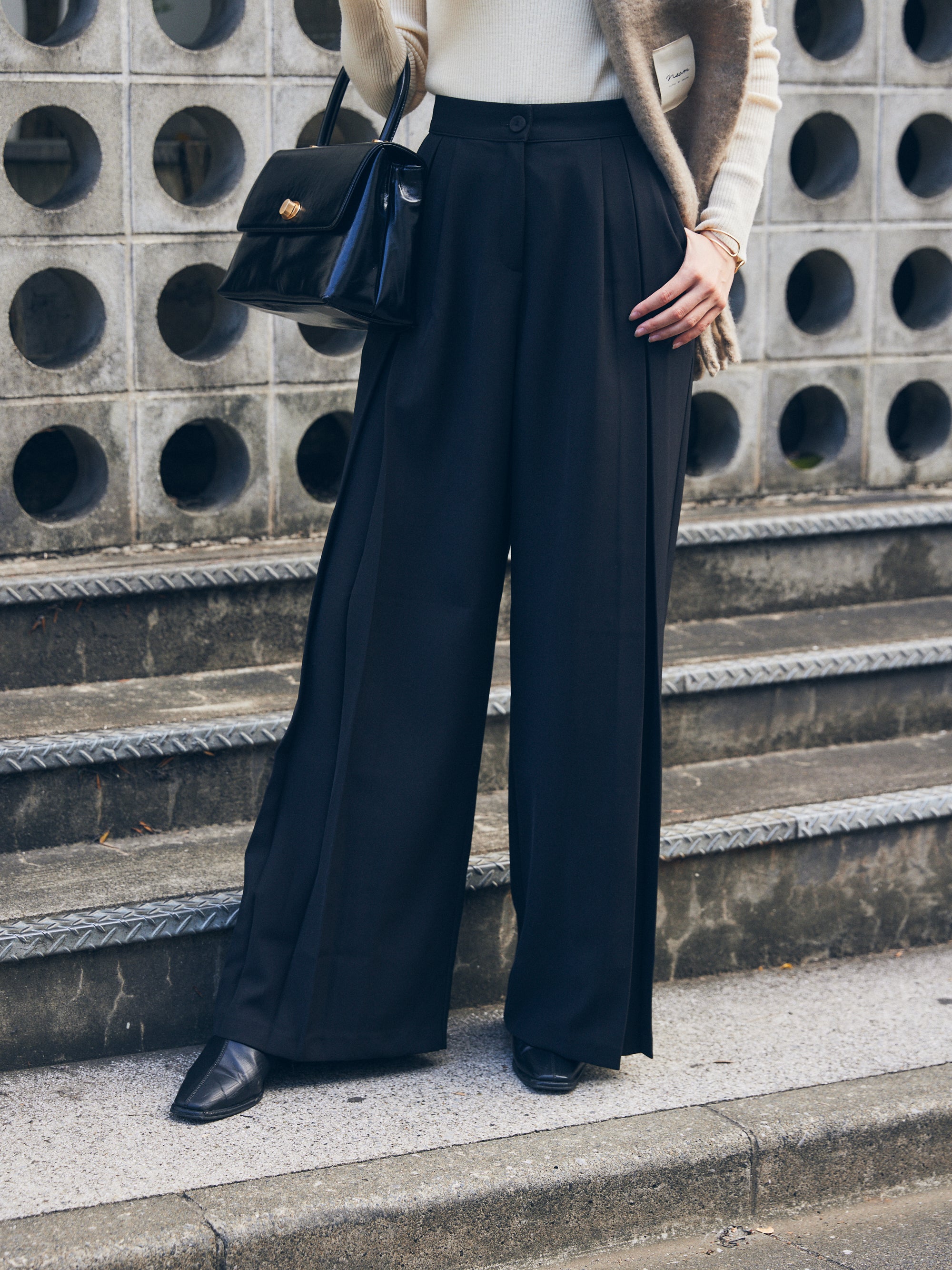 side pleats pants【black】