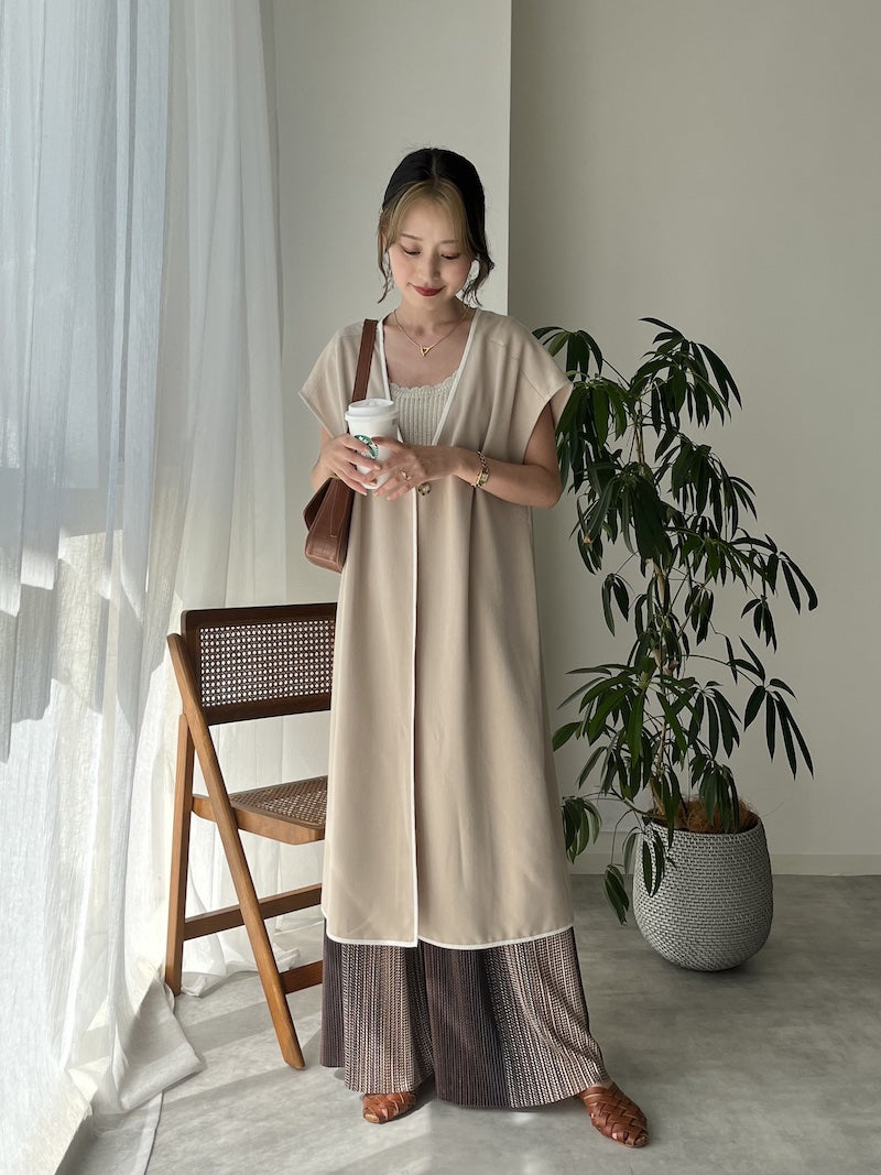 original bicolor long gilet【beige】