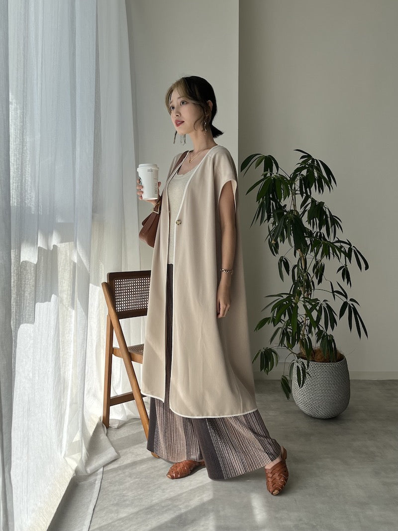 original bicolor long gilet【beige】