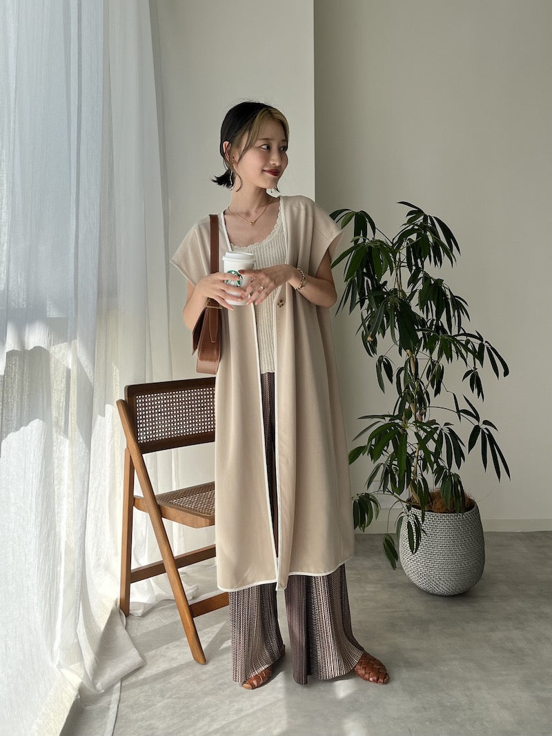 original bicolor long gilet【beige】