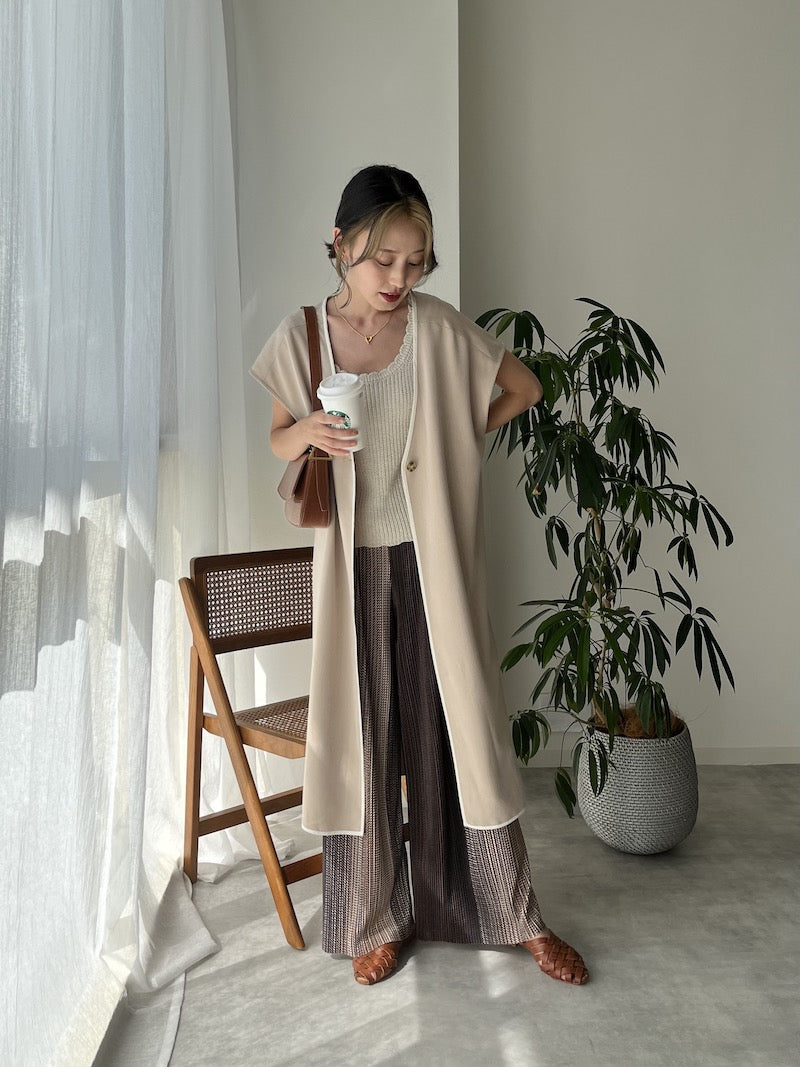 original bicolor long gilet【beige】