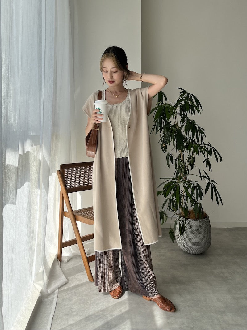 original bicolor long gilet【beige】