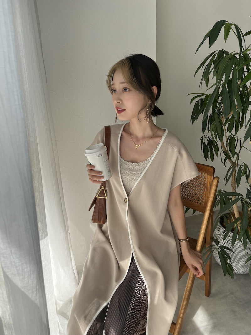 original bicolor long gilet【beige】
