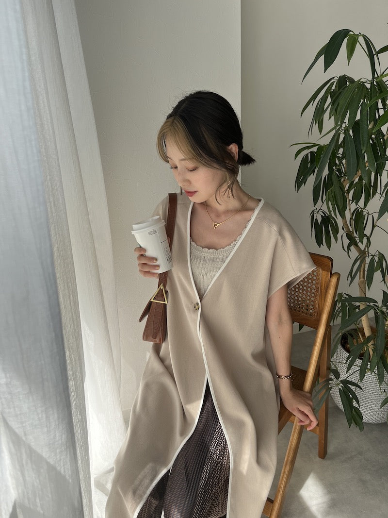 original bicolor long gilet【beige】