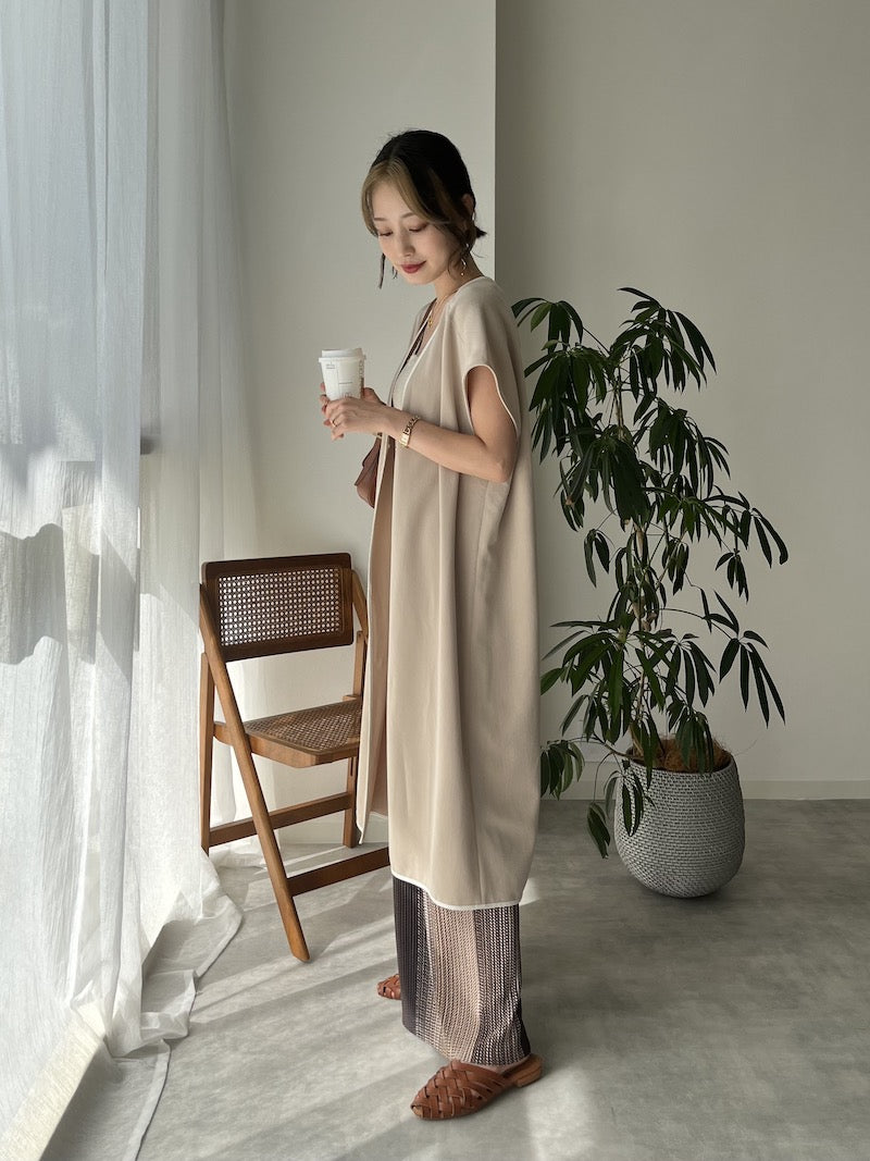 original bicolor long gilet【beige】