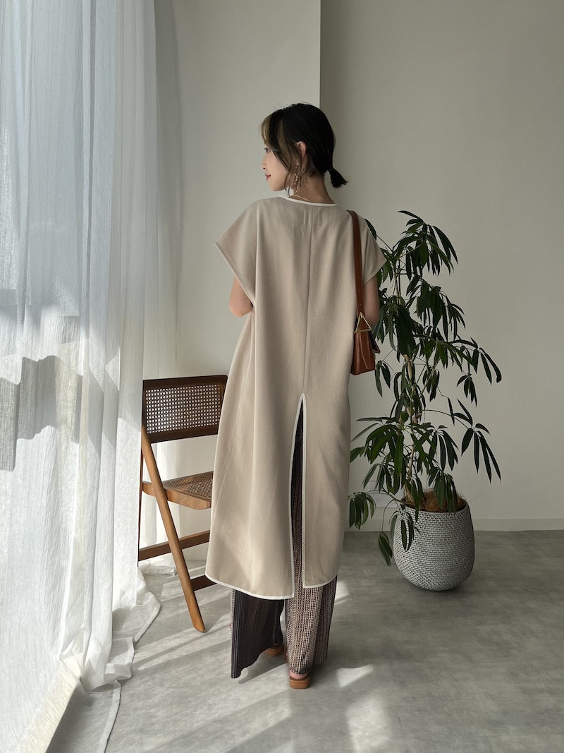 original bicolor long gilet【beige】