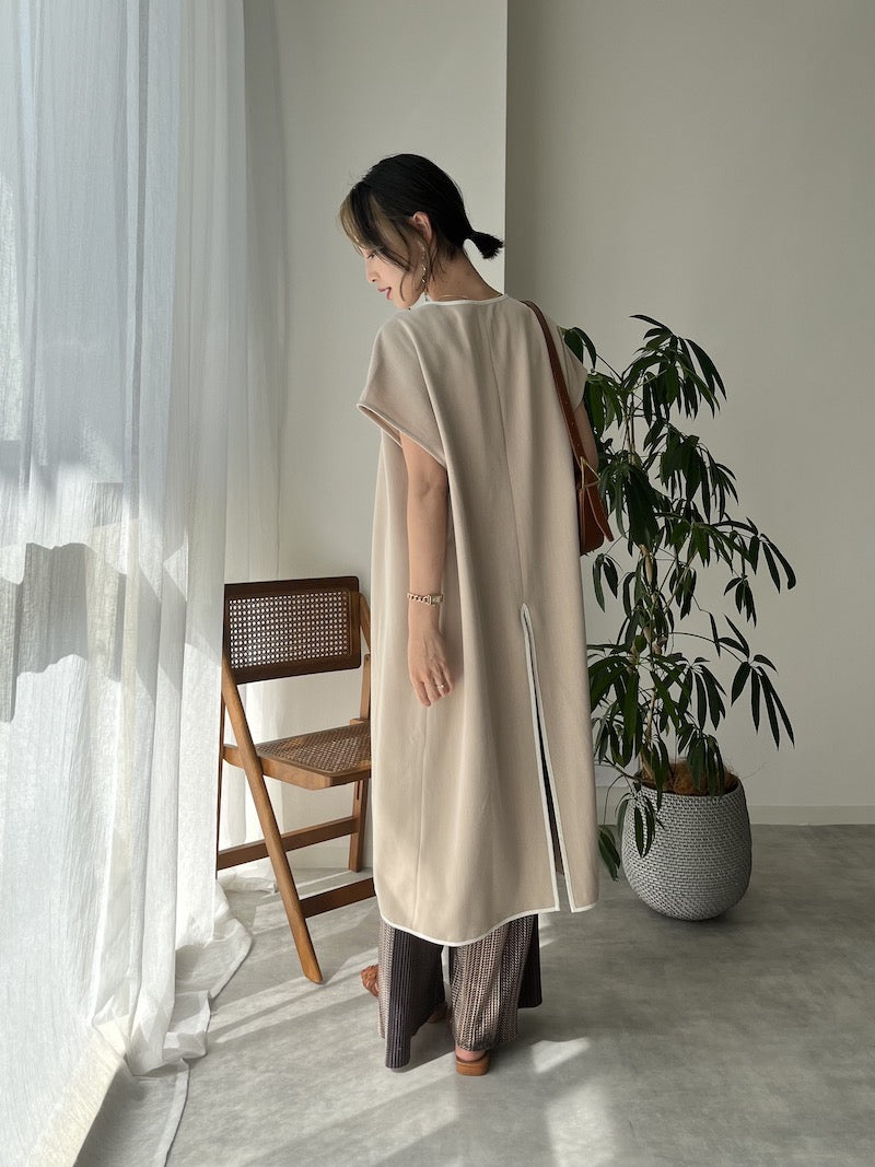 original bicolor long gilet【beige】