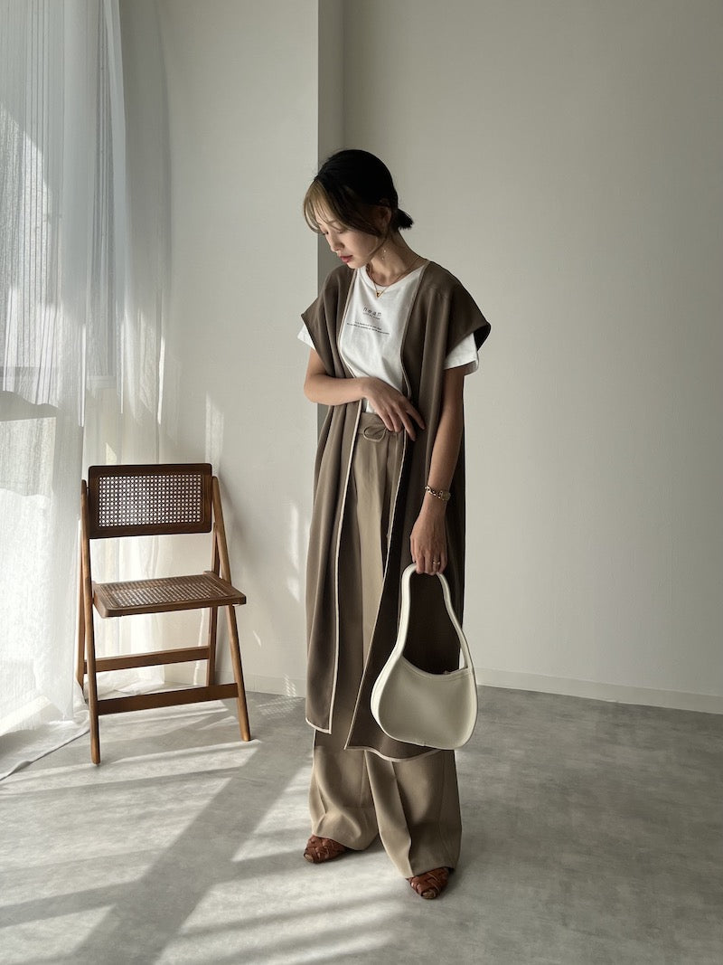 original bicolor long gilet【brown】