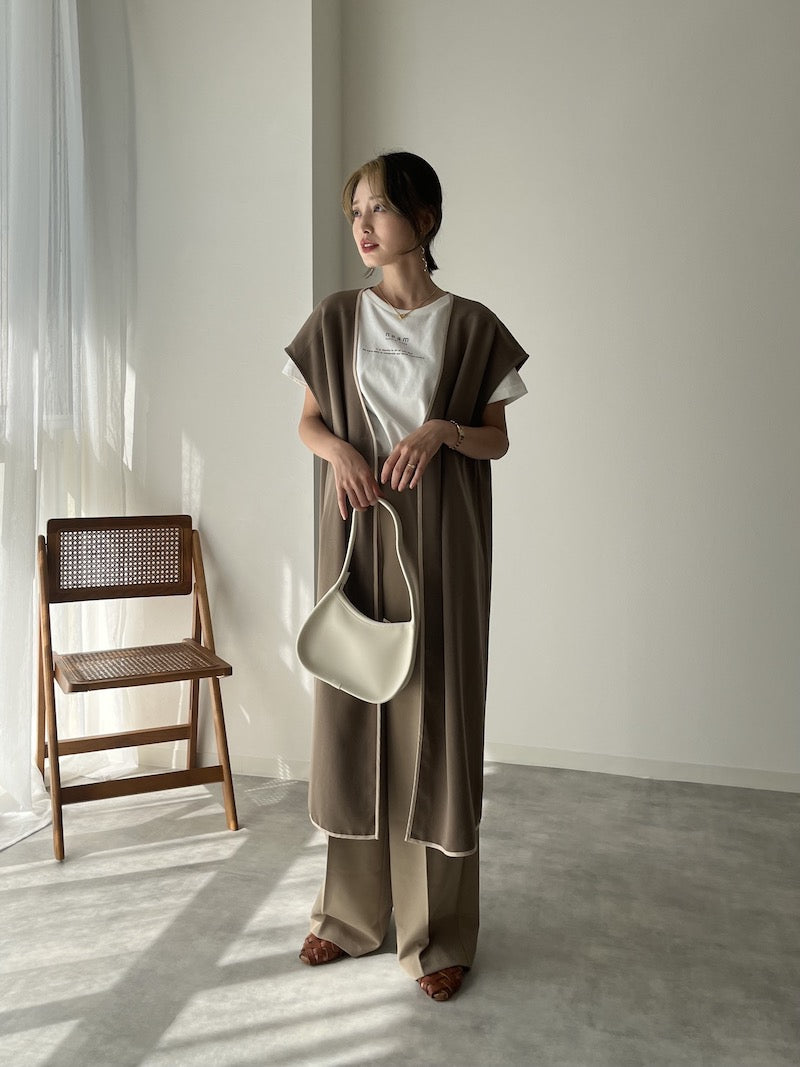 original bicolor long gilet【brown】