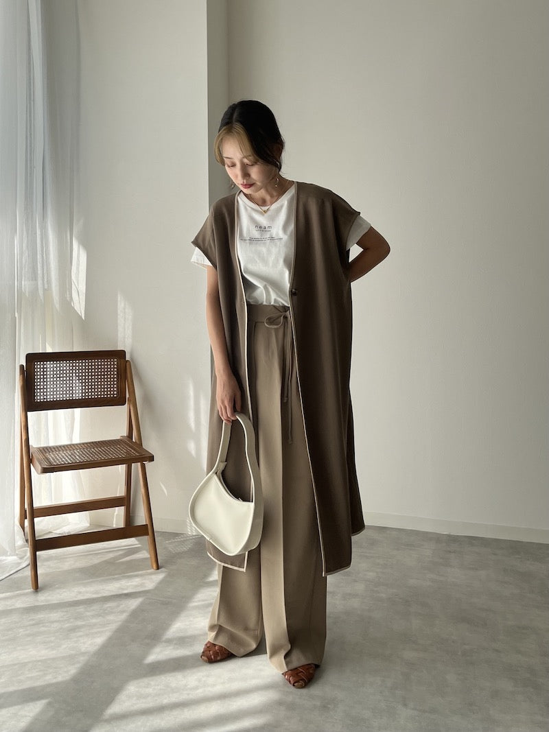 original bicolor long gilet【brown】