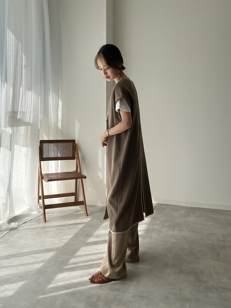 original bicolor long gilet【brown】