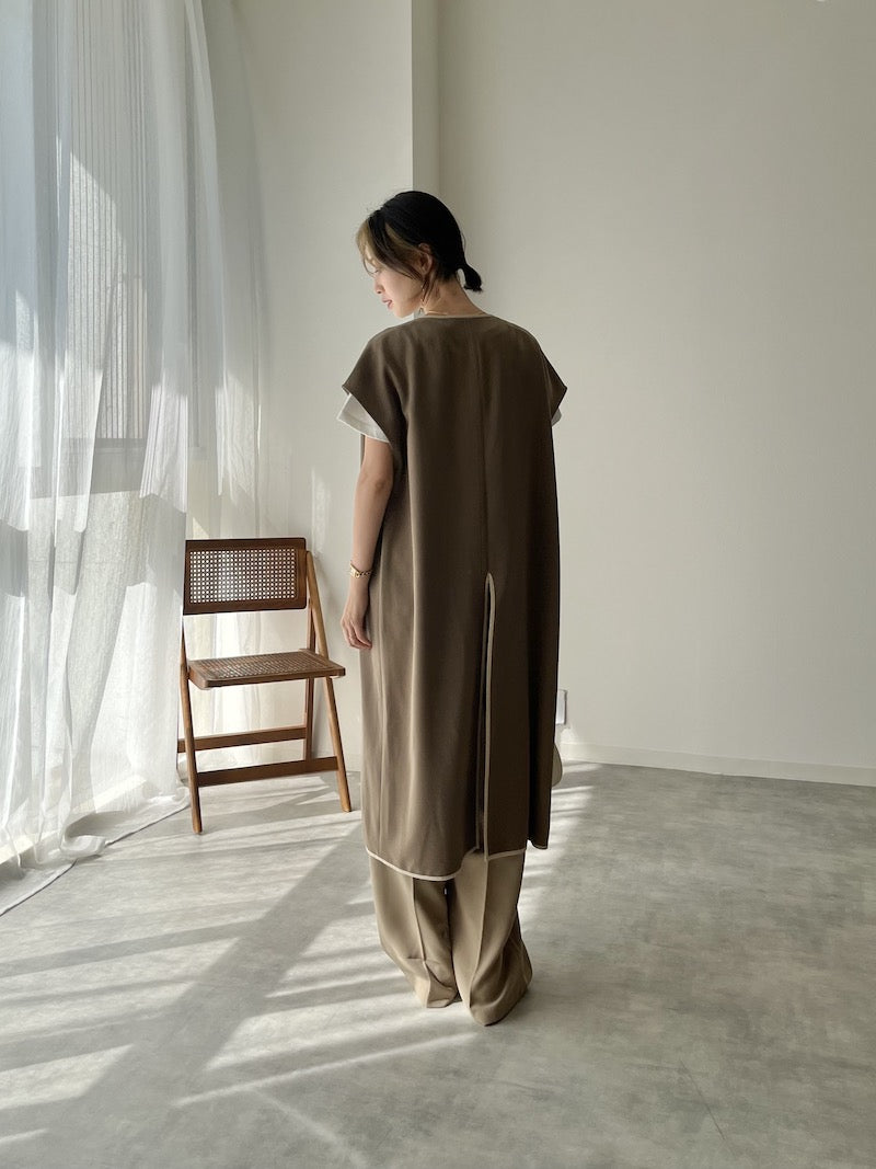 original bicolor long gilet【brown】
