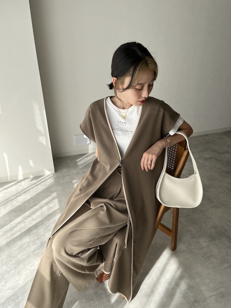 original bicolor long gilet【brown】