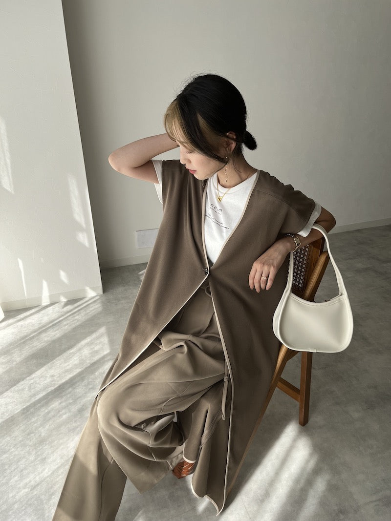 original bicolor long gilet【brown】