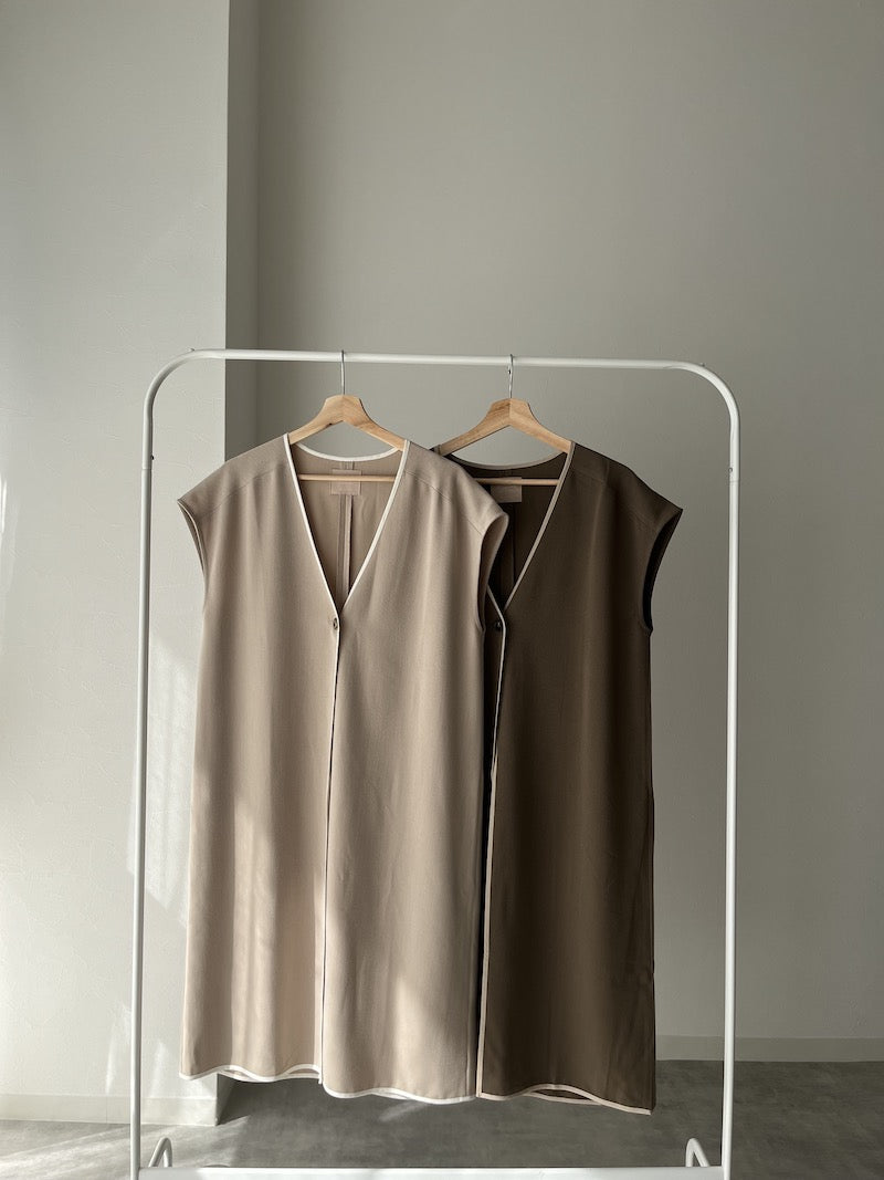 original bicolor long gilet【brown】