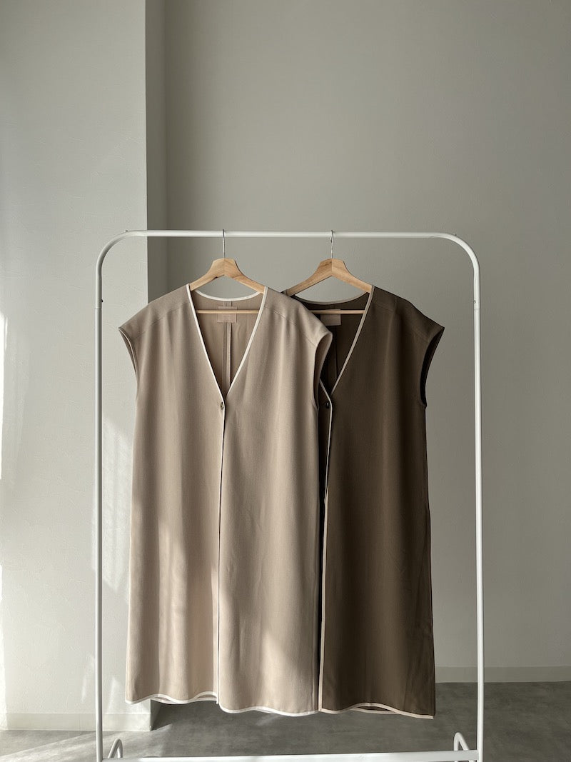 original bicolor long gilet【beige】