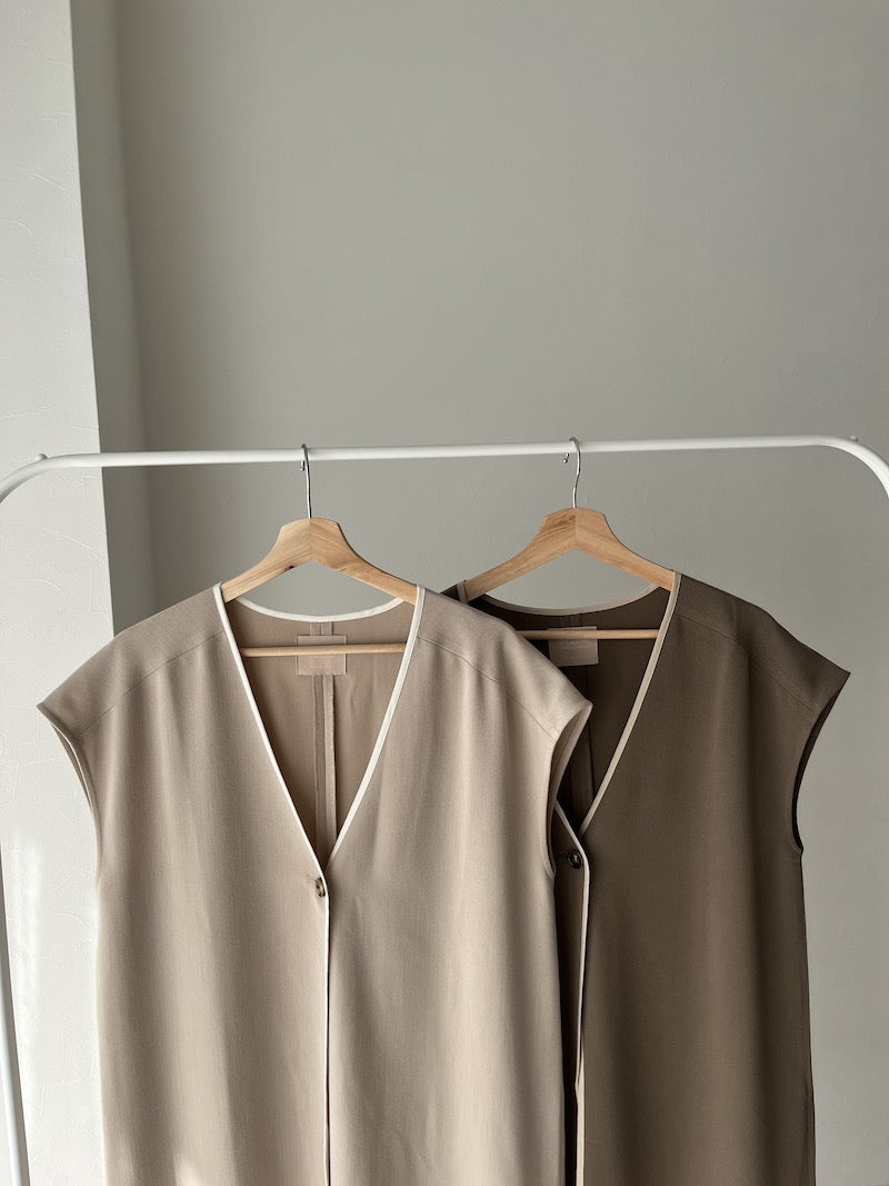 original bicolor long gilet【brown】