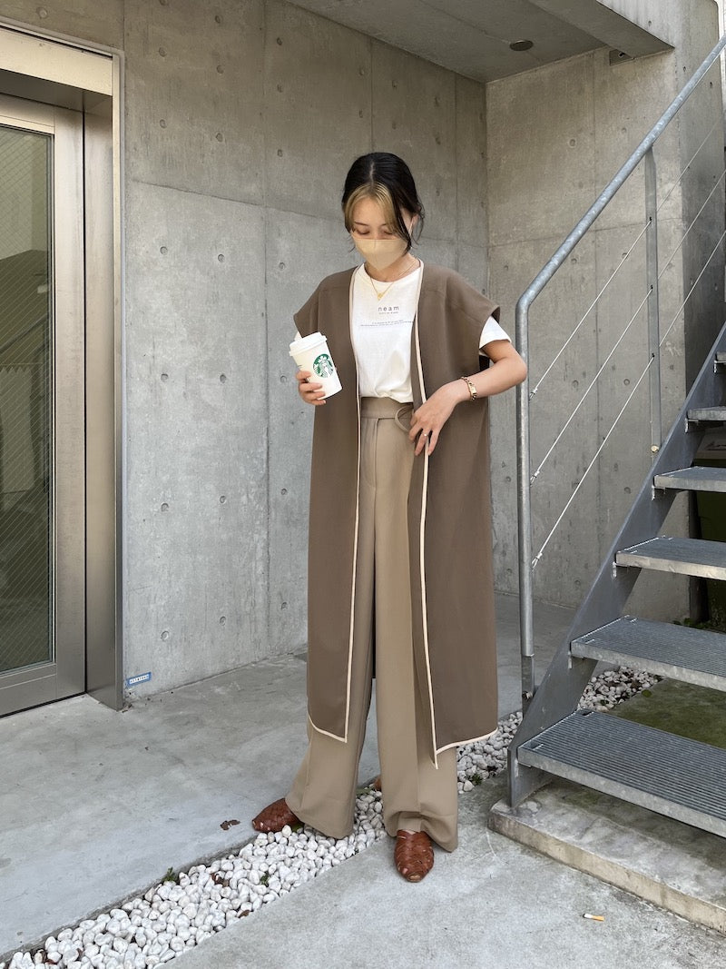 original bicolor long gilet【brown】