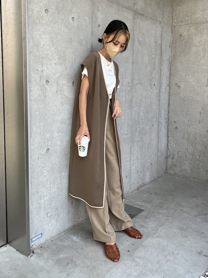 original bicolor long gilet【brown】