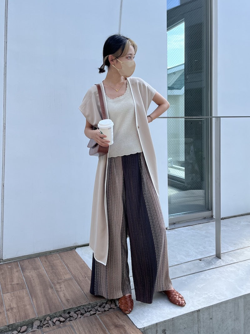 original bicolor long gilet【beige】