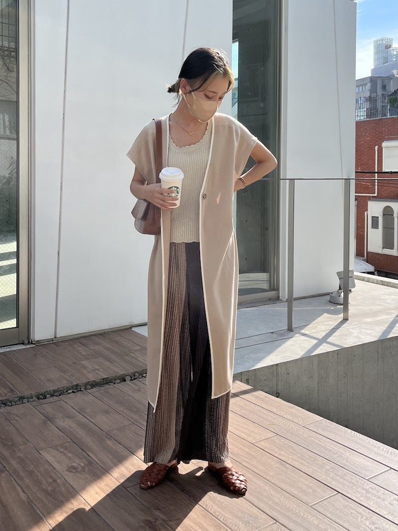 original bicolor long gilet【beige】