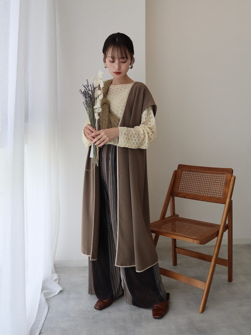 original bicolor long gilet【brown】